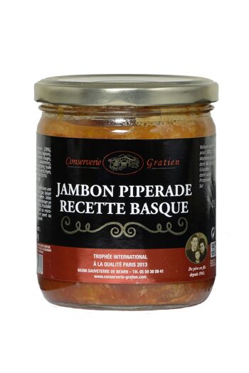 Piperade au jambon, recette basque, conserverie GRATIEN, le bocal de 360g