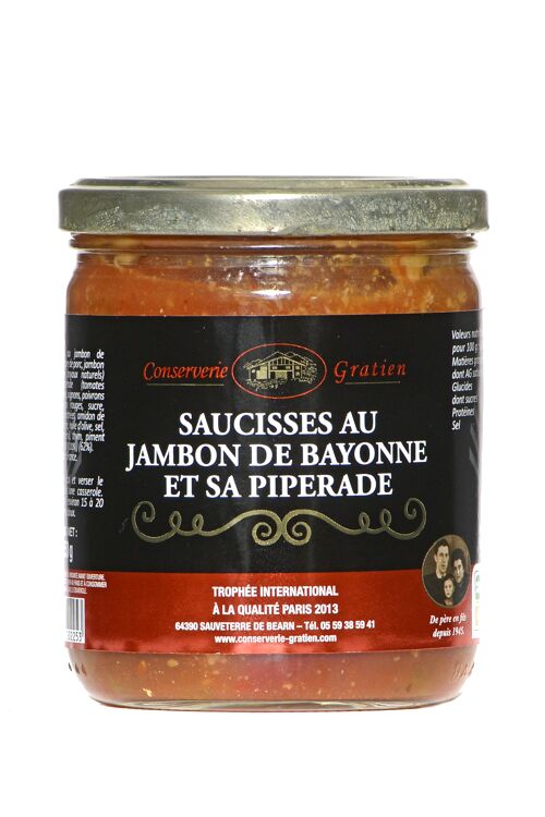 Saucisses au jambon et sa piperade, conserverie GRATIEN, le bocal de 350g