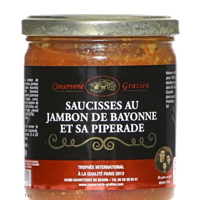 Saucisses au jambon et sa piperade, conserverie GRATIEN, le bocal de 350g