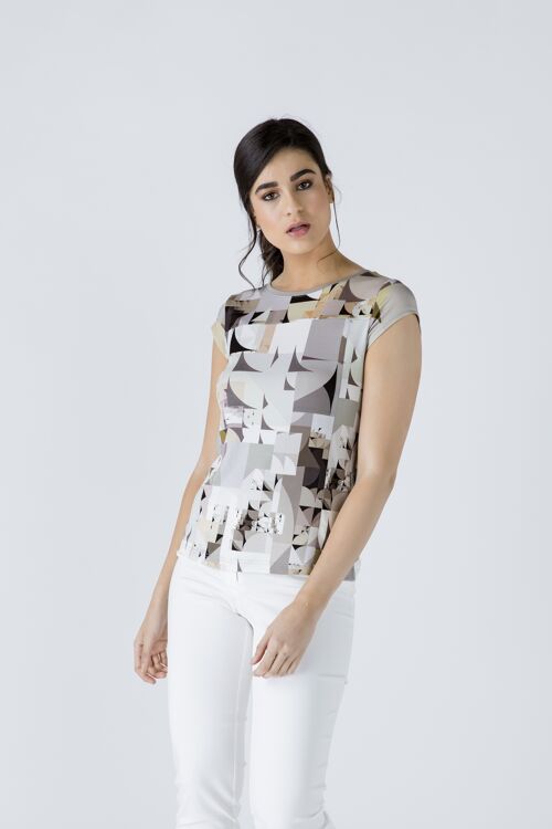 Fitted Print Top in Iron