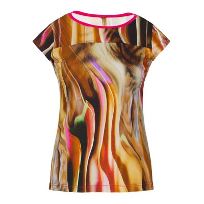 Print Cap Sleeve Top with Trim Detail