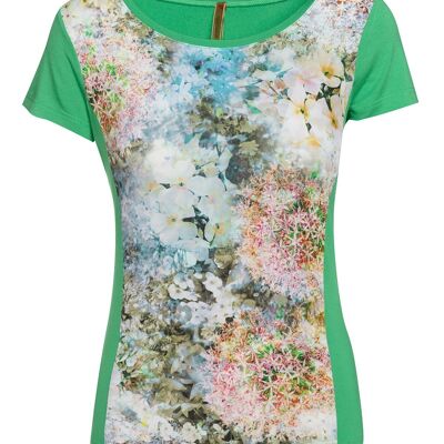 Green Short Sleeve Floral Print Top