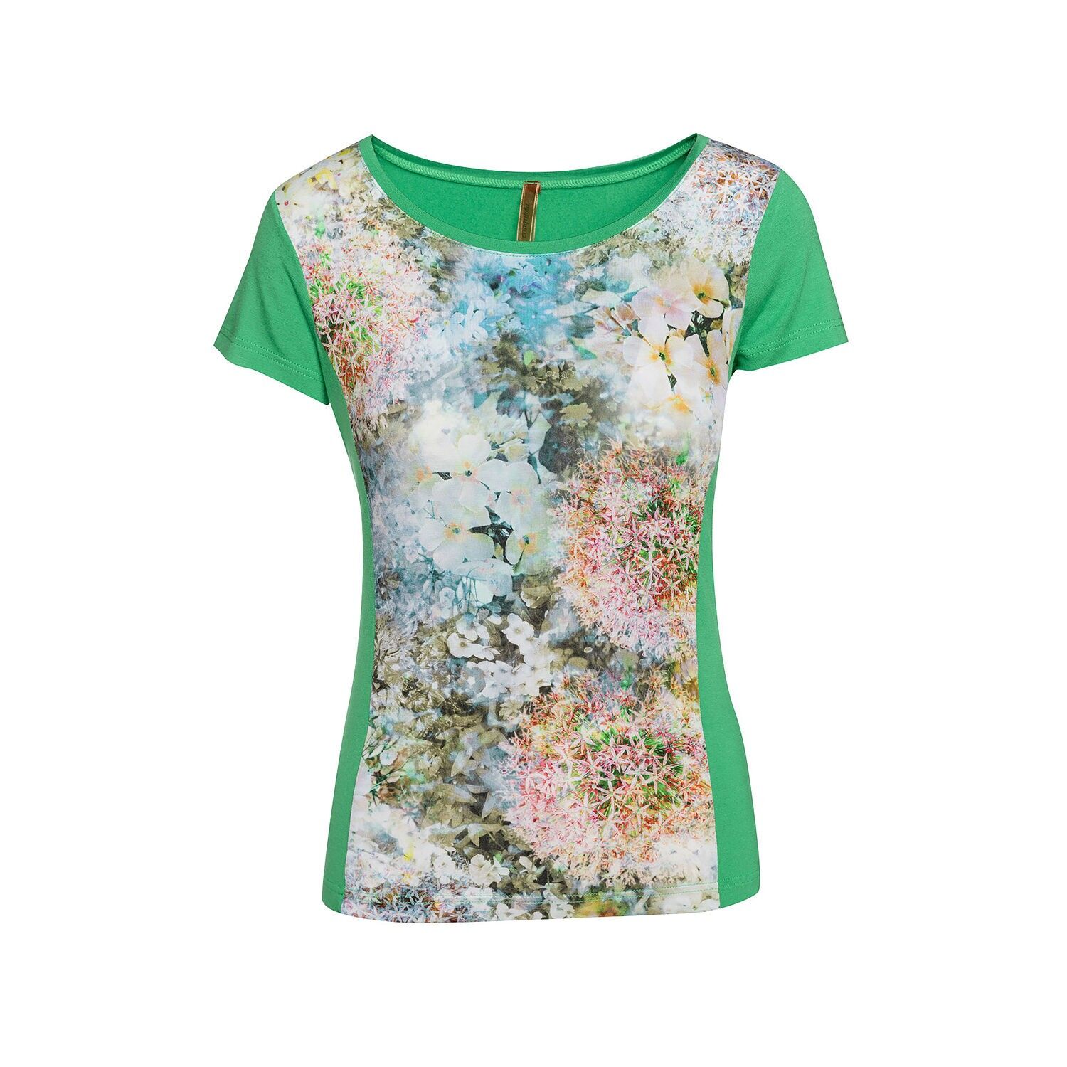 Grünes Kurzarm-Oberteil mit Blumendruck