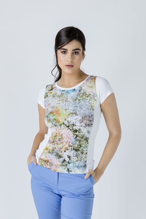 White Short Sleeve Floral Print Top