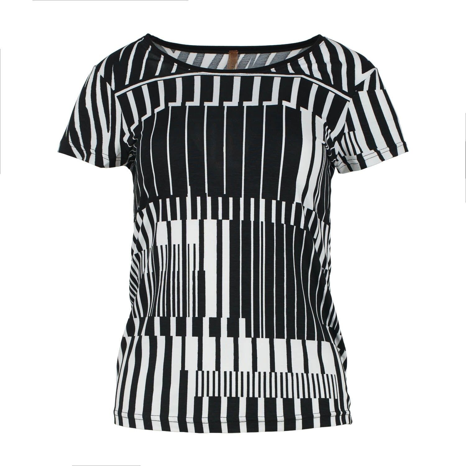 Top nero con dettagli stampati a maniche corte