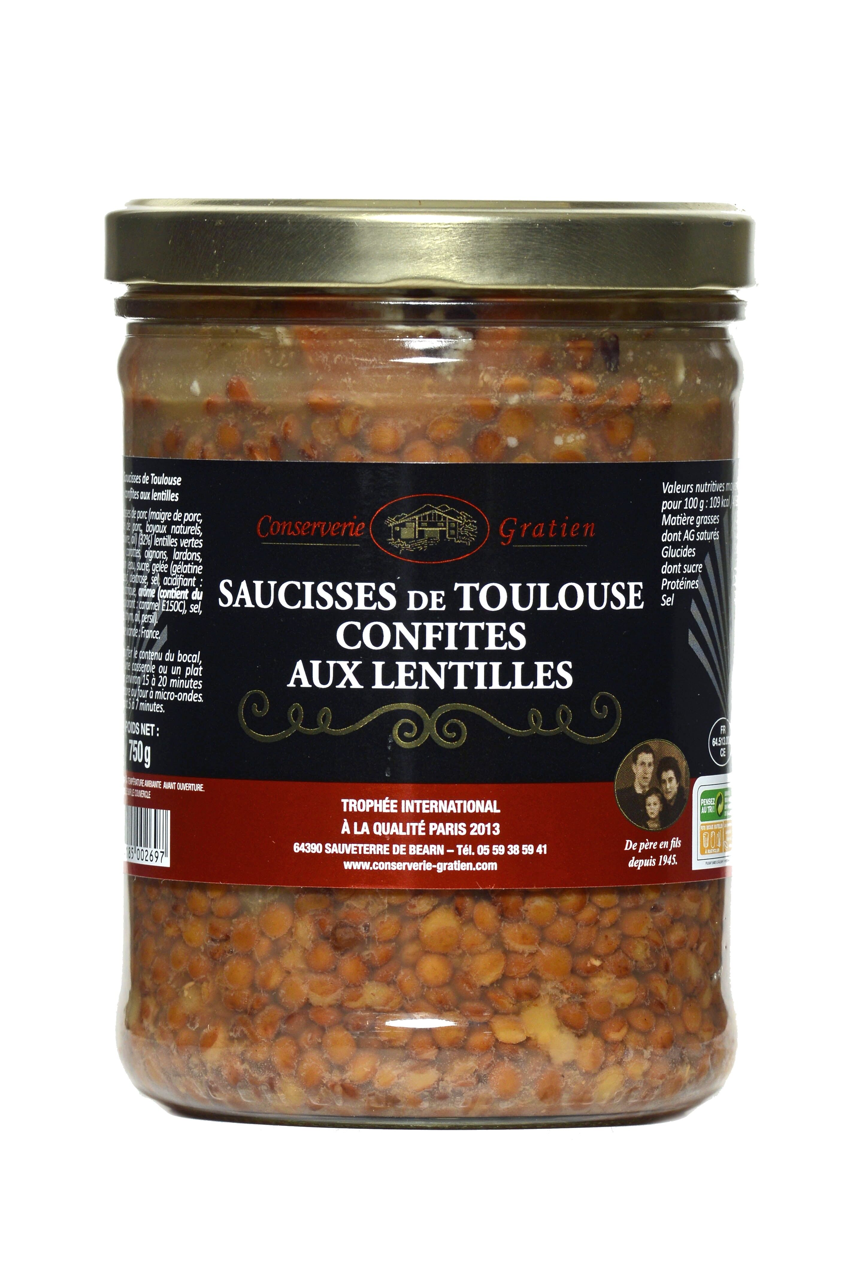 Würstchen aus Toulouse mit Linsen, GRATIEN-Konservenfabrik, 750-g-Glas