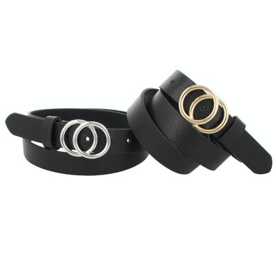 Cinturón mujer piel anillos Cuoio negro con cierre oro o plata