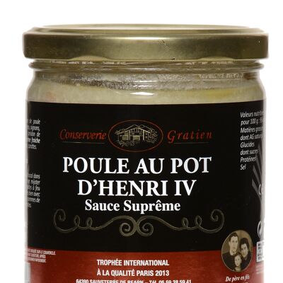 Poule au pot Henri IV cuisinée sauce suprême, conserverie GRATIEN, le bocal de 360g