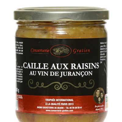 Quail with grapes and Jurançon wine, GRATIEN cannery, 360g jar