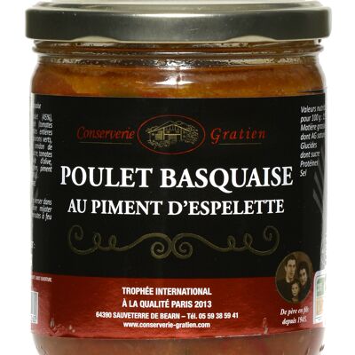 Poulet basquaise au piment d'Espelette, conserverie GRATIEN, le bocal de 360g