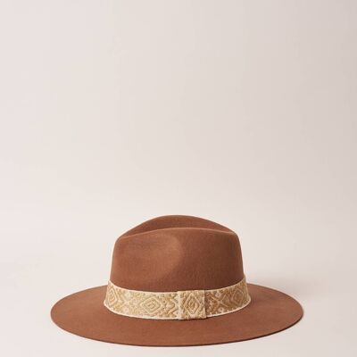 ALMOND VICTOR HAT WITH EMBROIDERED TRIMS