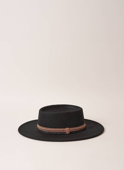 CHAPEAU RUBEN NOIR GALON POMPON