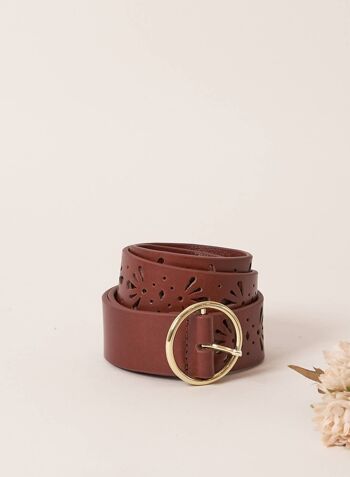 CEINTURE OLGA PERFOREE RECYCLE COGNAC