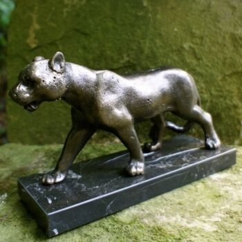 Sculpture figure animale léopard, aspect bronze lourd, décoration de bureau de haute qualité