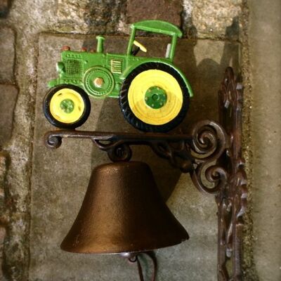 Glocke für die Haustür mit Oldtimer Traktor, hübsche Trecker- Gartenglocke grün