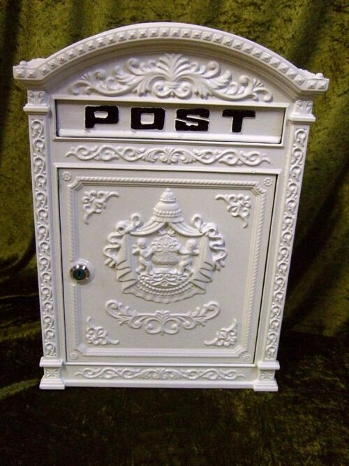 Briefkasten London weiß aus Alu wie historisch englischer Wandbriefkasten