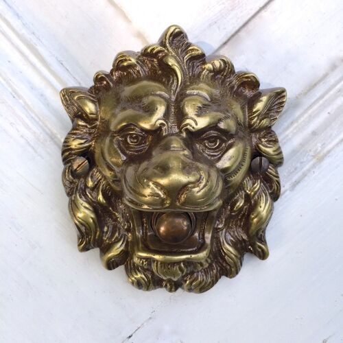Türklingel Löwe, Löwenkopf als Antik- Klingel gefertigt aus Messing, Hstorismus