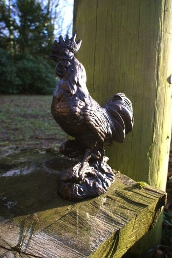 Figurines d'animaux coq à l'aspect bronze, poulet animal détaillé de haute qualité