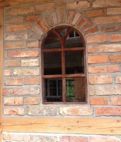 Eisenfenster mit Rundbogen, Fenster Gartenmauer, runder Bogen Fenster V 66 x 39