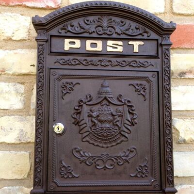 Briefkasten London braun aus Alu wie historisch englischer Wandbriefkasten