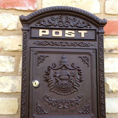 Briefkasten London braun aus Alu wie historisch englischer Wandbriefkasten