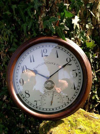 Horloge dans le style d'une horloge de gare, intérieur + extérieur, horloge de cuisine avec thermomètre -40 degrés