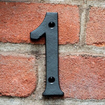 Stilvolle Hausnummer "1" aus schwarz lackiertem Eisen Zeiloses Design