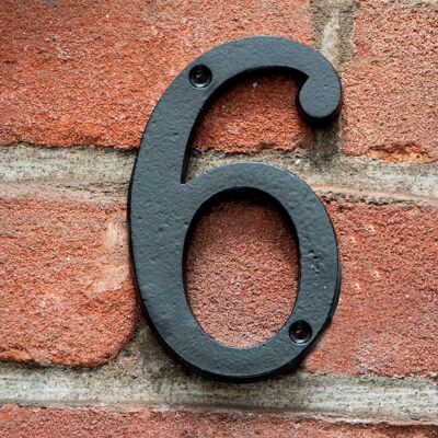 Stilvolle Hausnummer "6" aus schwarz lackiertem Eisen Zeiloses Design