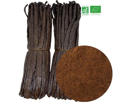 BIO - POUDRE DE VANILLE  Bio (  5 Kg )  gousses entières de vanilles naturelles, moulues pour cafés / pâtisseries / glaces