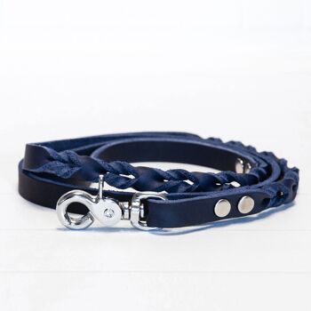 Laisse pour chien "IHSY", fait main, bleu, cuir véritable, longueur 120 cm, 4 couleurs de mousquetons 7