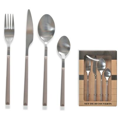 Cubertería para 16 mangos Désir taupe metal satinado