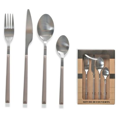 Cutlery set for 16 Désir taupe satin metal color handles