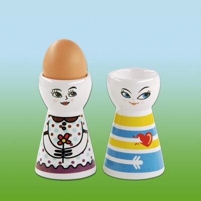 Set of 2 ceramic egg cups "male" purple
