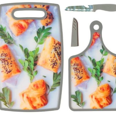 3 pcs. Cutting board set with knife
Theme: Pastry