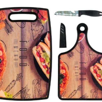 3 pcs. Cutting board set with knife
Theme: Pizza