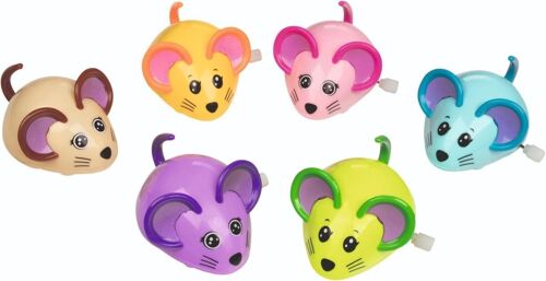 Mice with wind-up motor - 6 Assorted - Display of 12