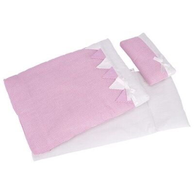 Set Biancheria da Letto per Bambole - Righe Rosa