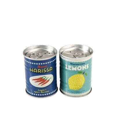 Tin salt and pepper shakers - Lemons and harissa