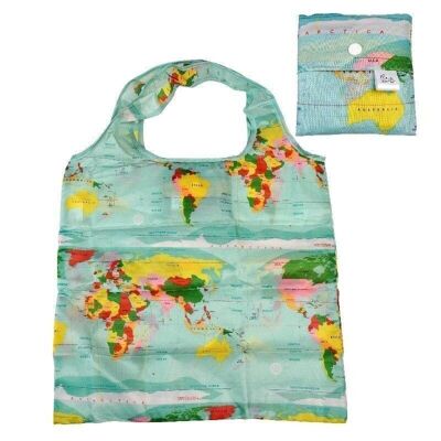 Recycled foldaway shopper bag - World Map