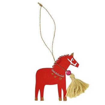 DÉCORATION DE NOËL CHEVAL EN BOIS ROUGE 3