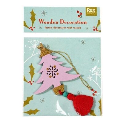 Pink wooden tree christmas decoration