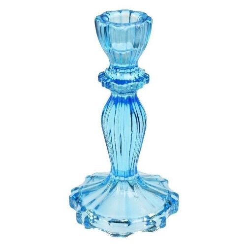 Tall glass candle holder - Blue