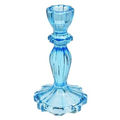 Tall glass candle holder - Blue