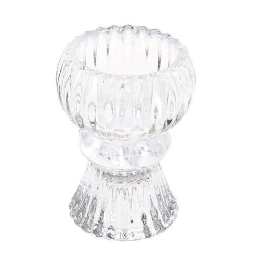 Double ended glass candle holder - Clear
