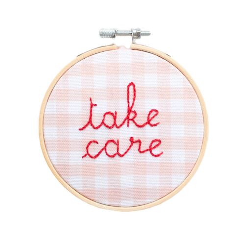 Take Care Gingham Embroidery Hoop Kit