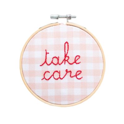 Take Care Gingham Embroidery Hoop Kit