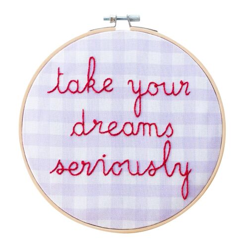 Take Your Dreams Seriously Gingham Embroidery Hoop Kit