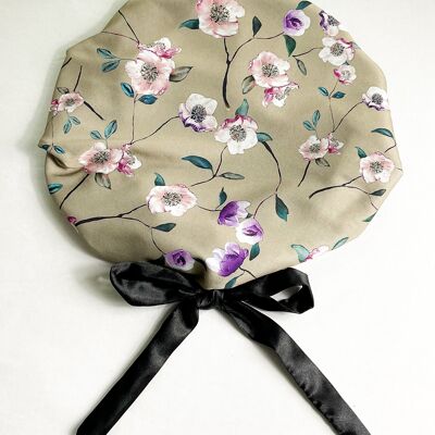 Adjustable Purple Flowers Hair Bonnet