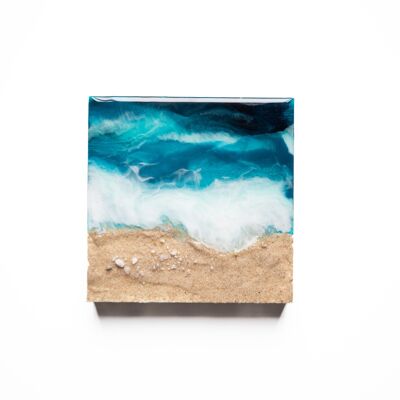 Mini west beach resin art 15x15cm on solid wooden frame