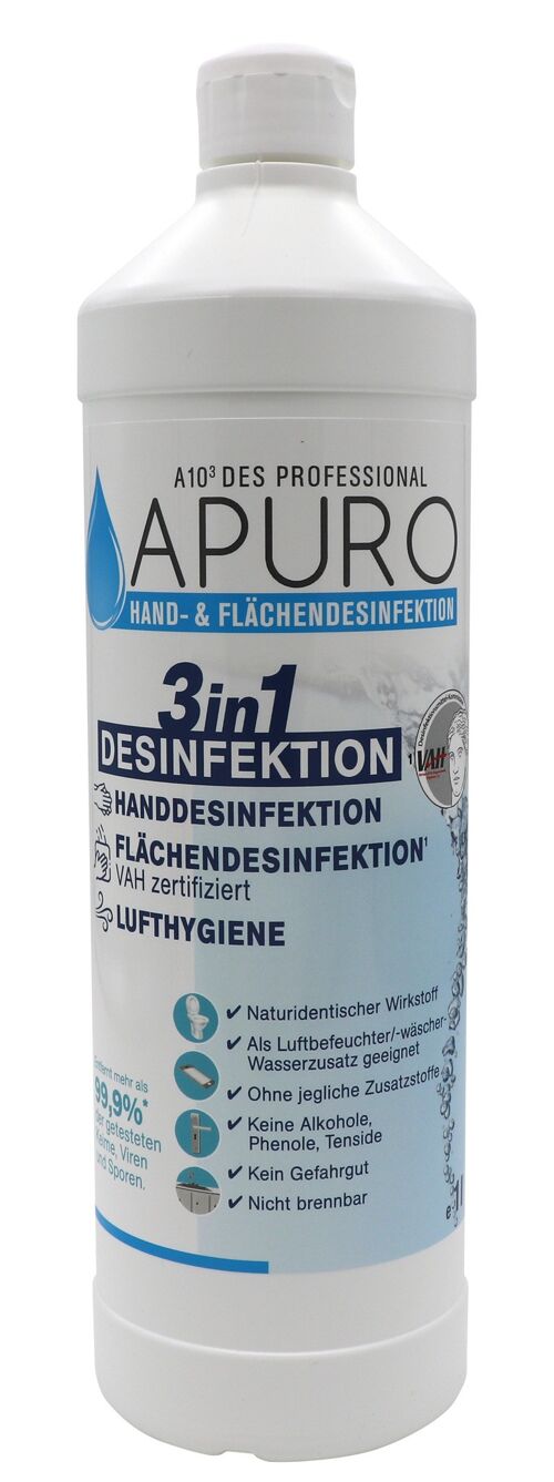 Apuro Hände Desinfektion & Flächen Desinfektion 3 in 1, Dermatest sehr gut, 1L